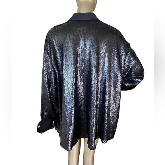 Size 1x NWT black, sequin shirt, jacket, Kahler, and cuffs, hidden button down - Picture 4 of 7